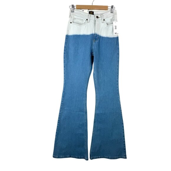 Lee High Rise Flare Jeans western‎ Two-Tone Blue Wash 90s Size 26 - Picture 1 of 9